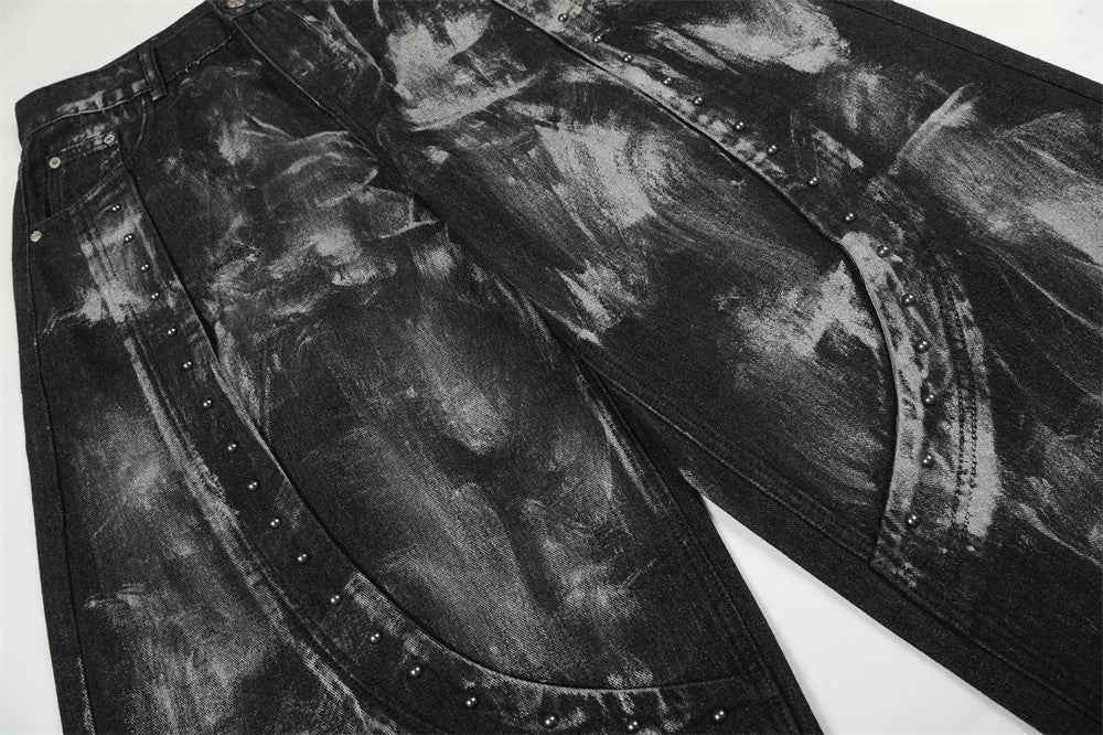 Ink Splatter Painted Heavy-Duty Punk Denim Jeans