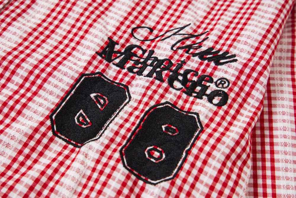 Vintage Vibe Badge Embroidered Plaid Long Sleeve Shirt