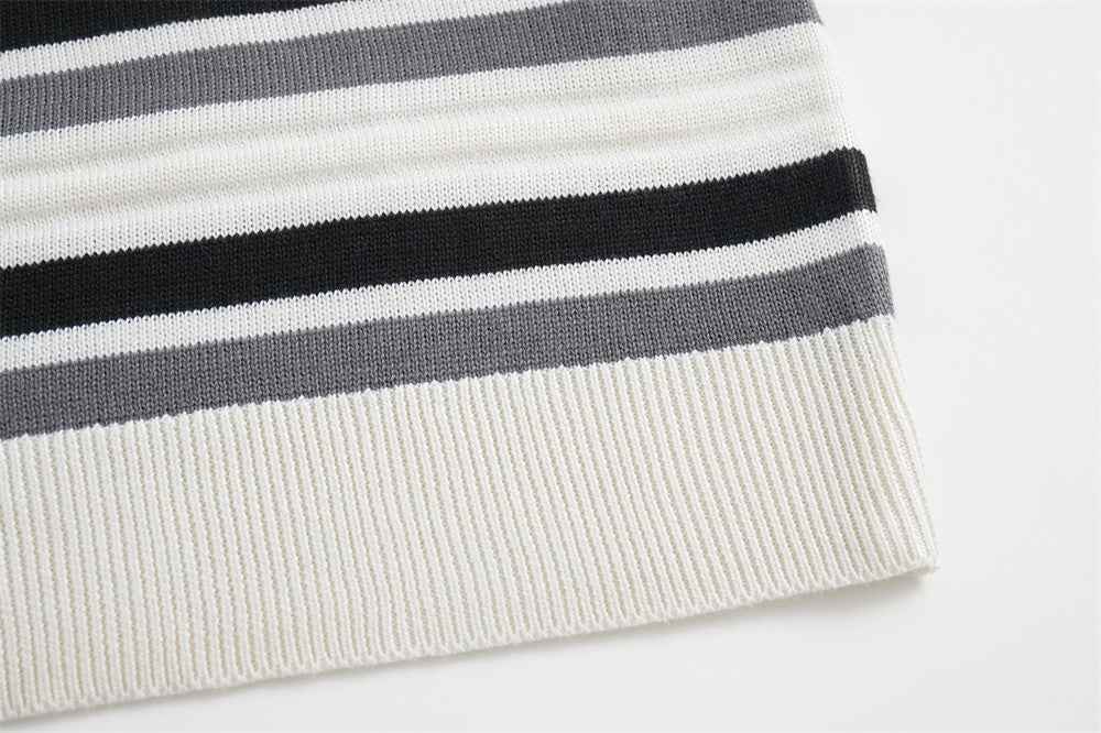 Fashionable Striped Collared Polo Sweater