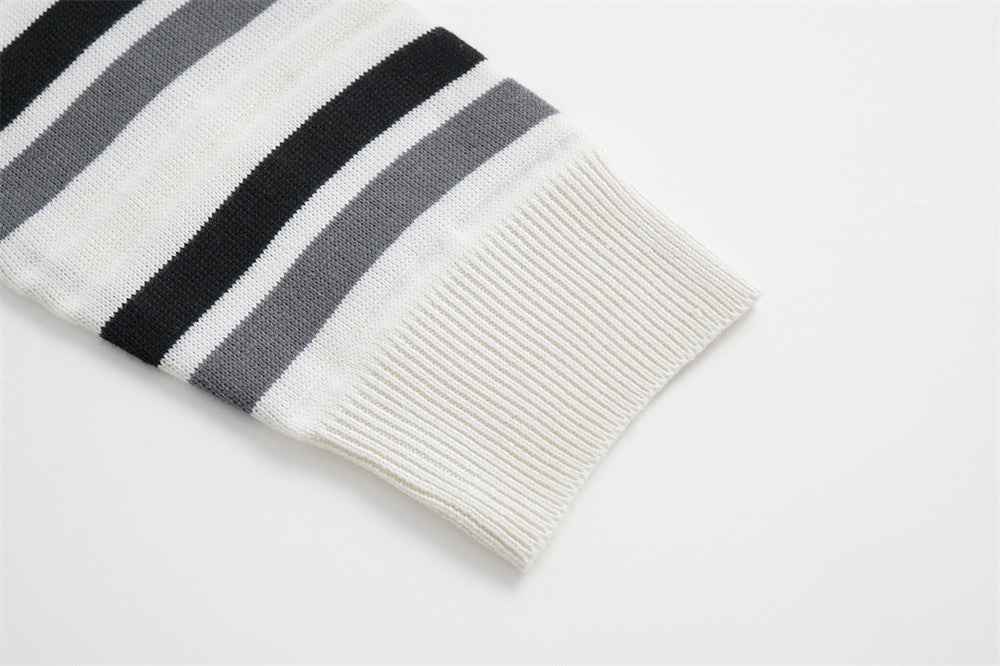 Fashionable Striped Collared Polo Sweater