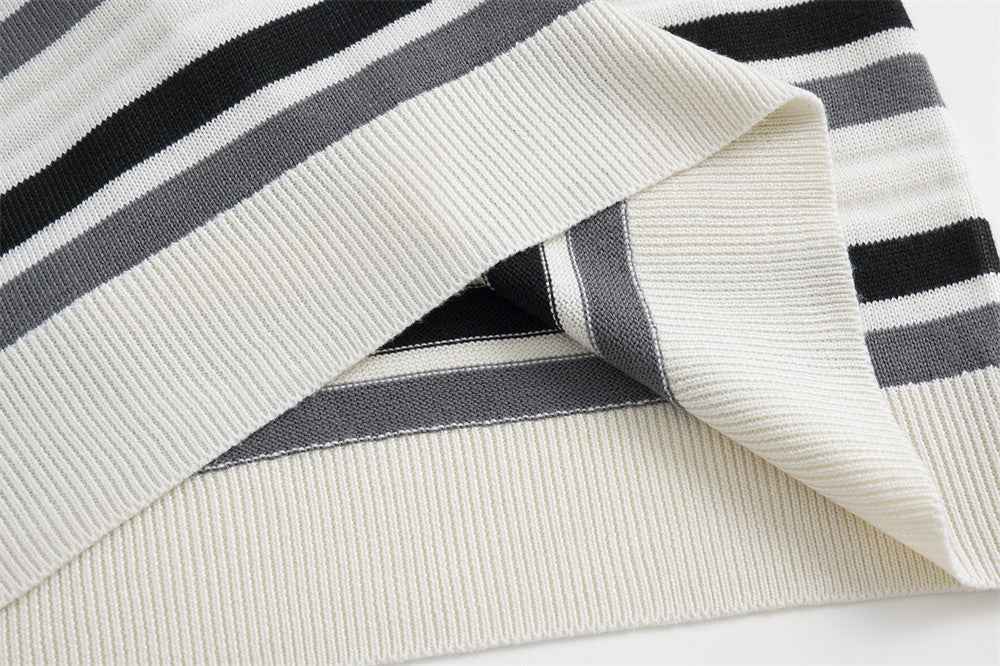 Fashionable Striped Collared Polo Sweater