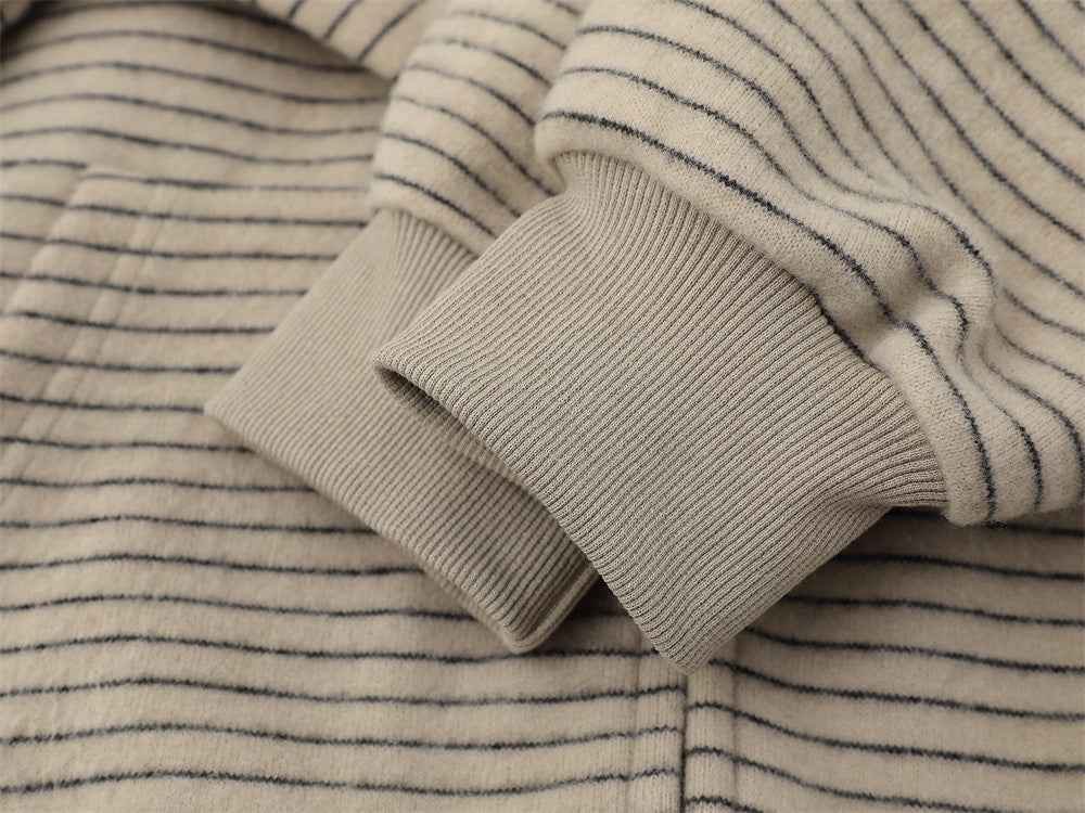 Vintage Striped Loose Fur Hooded Casual Sweatshirt