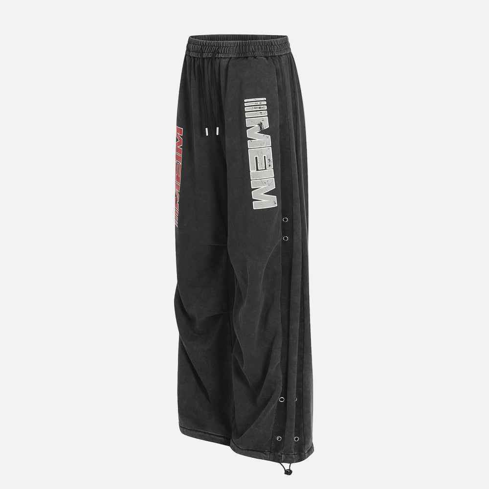 Vintage Letter Print Distressed Loose Wide-Leg Sweatpants