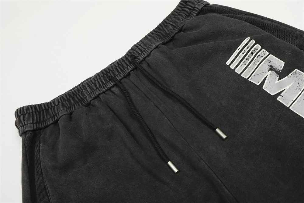 Vintage Letter Print Distressed Loose Wide-Leg Sweatpants
