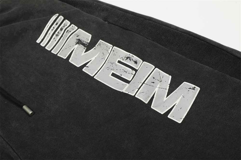 Vintage Letter Print Distressed Loose Wide-Leg Sweatpants