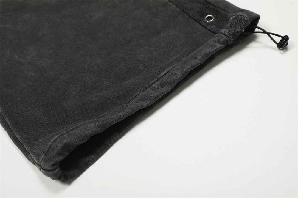 Vintage Letter Print Distressed Loose Wide-Leg Sweatpants