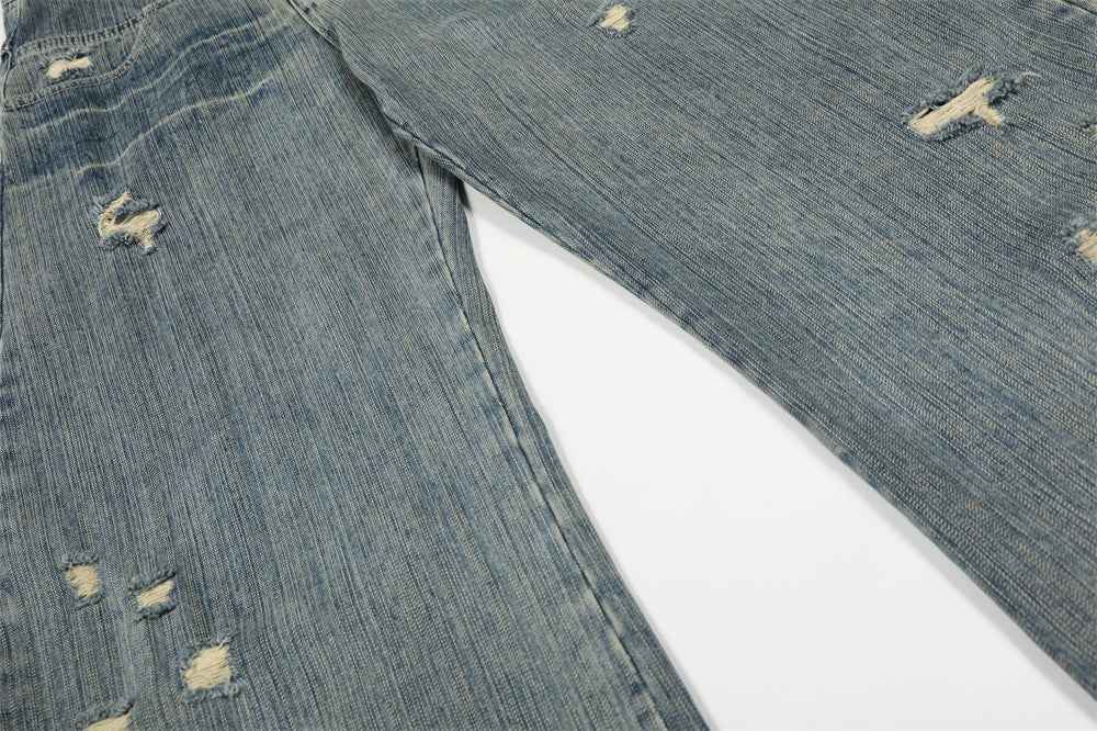 Streetwear Punk Distressed Washed Denim Wide Leg Jeans