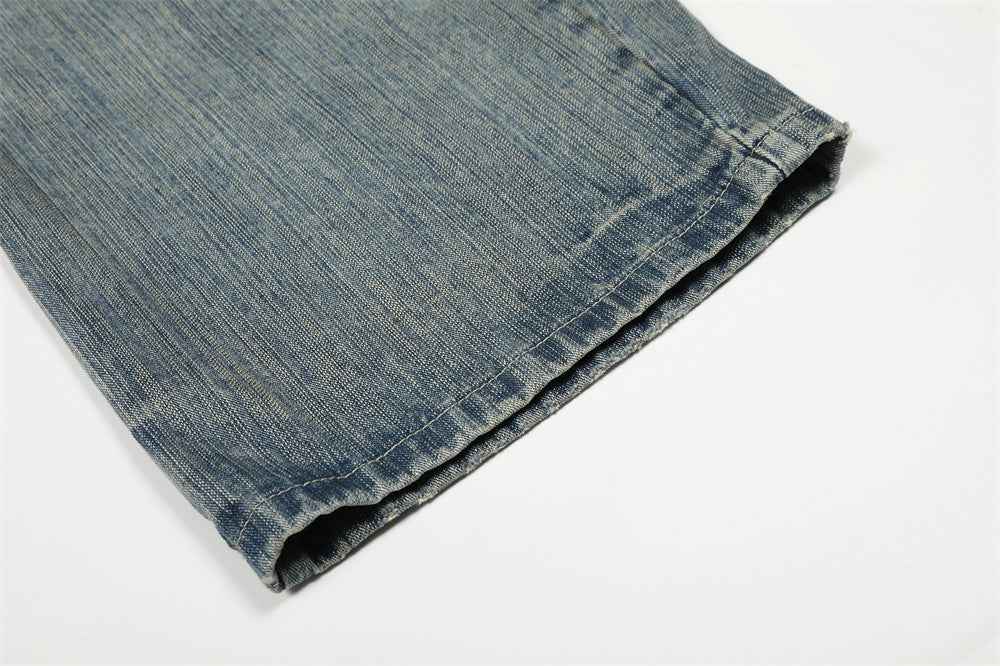 Streetwear Punk Distressed Washed Denim Wide Leg Jeans
