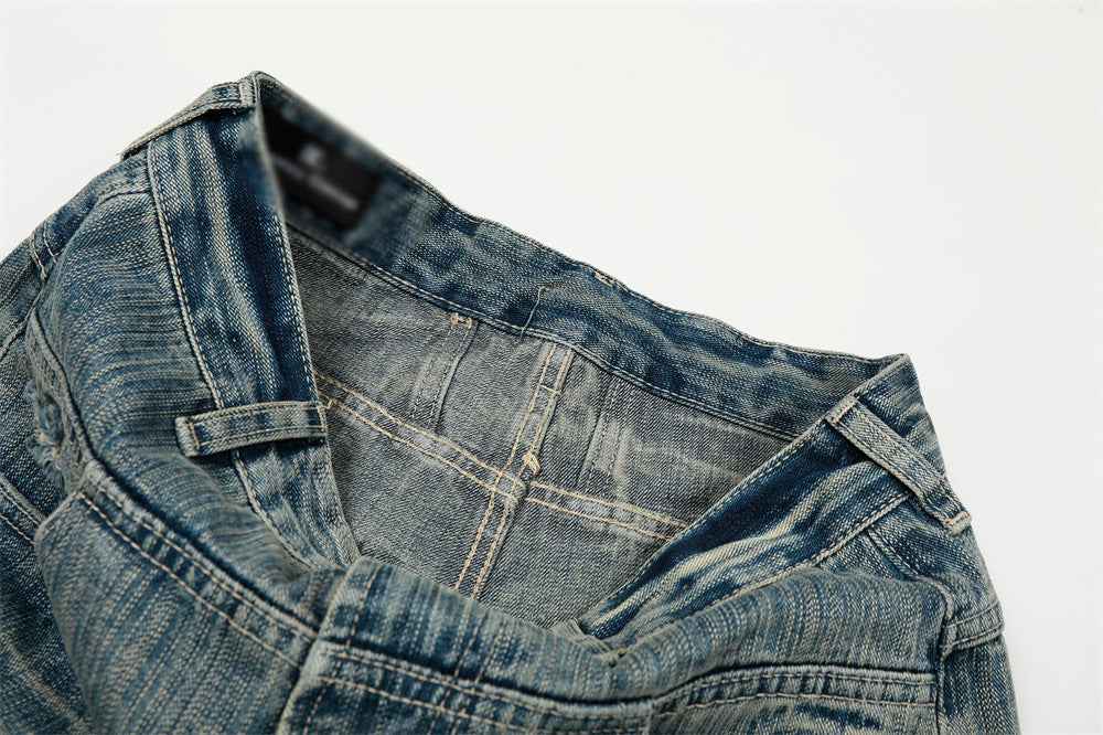 Streetwear Punk Distressed Washed Denim Wide Leg Jeans