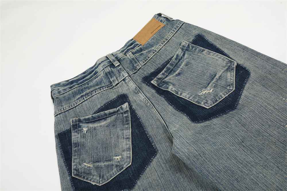 Streetwear Punk Distressed Washed Denim Wide Leg Jeans