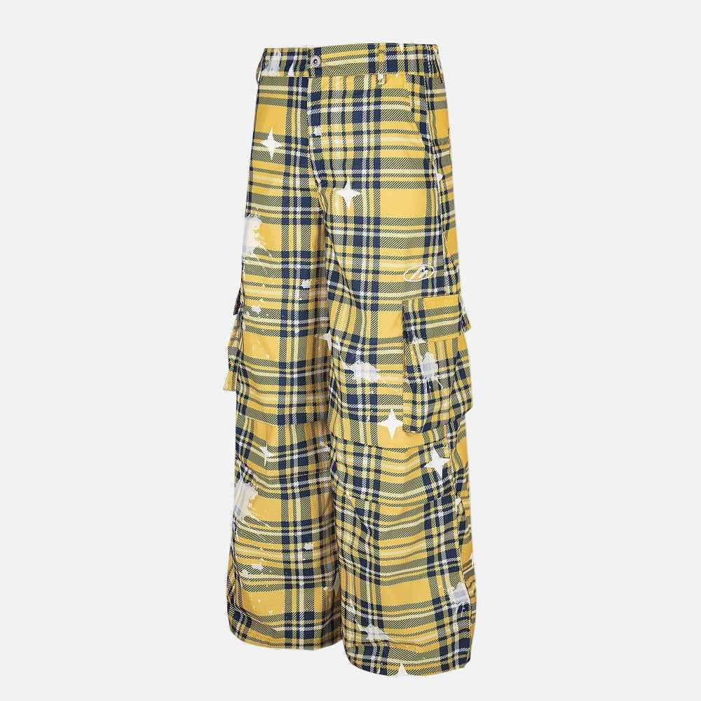 Y2K Trendy Vibe Design Painted Plaid Wide-Leg Cargo Pants