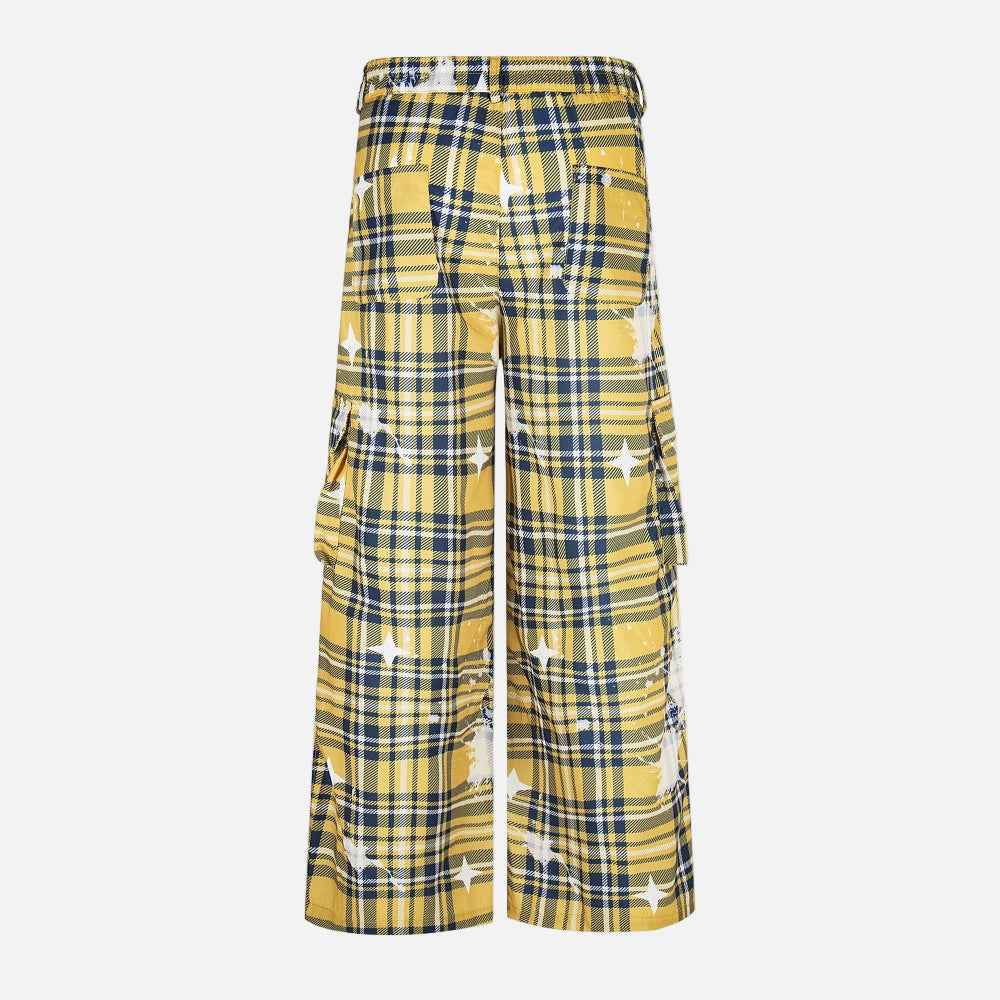 Y2K Trendy Vibe Design Painted Plaid Wide-Leg Cargo Pants
