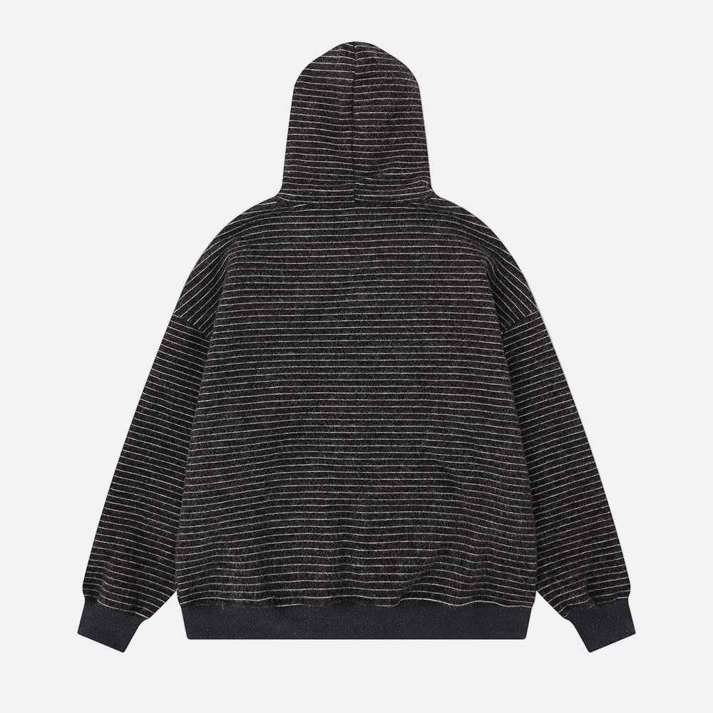 European Style Striped Loose Faux Fur Hooded Sweatshirt