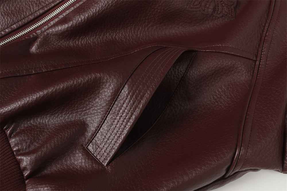 2000s Style Punk O-Neck Baseball Pu Leather Jacket