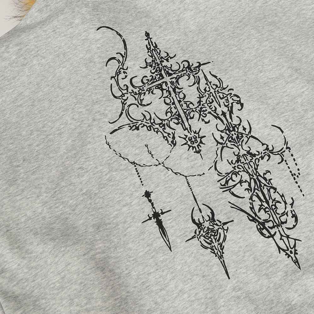 Y2K Graffiti Print Zip-Up Faux Fur Hooded Sweatshirt