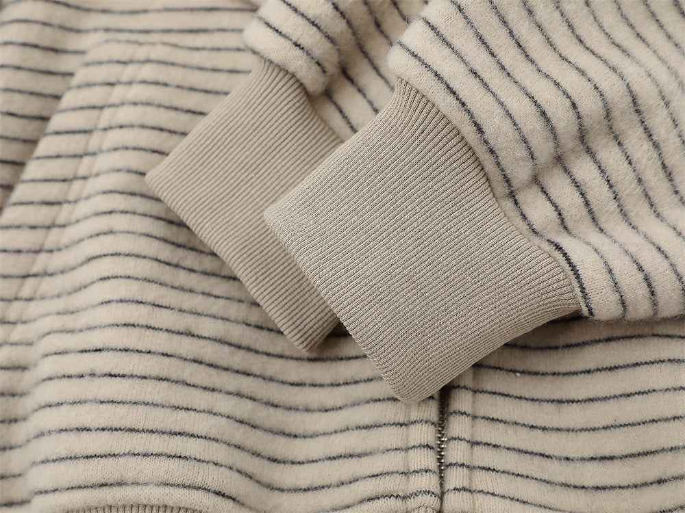 European Style Striped Loose Faux Fur Hooded Sweatshirt