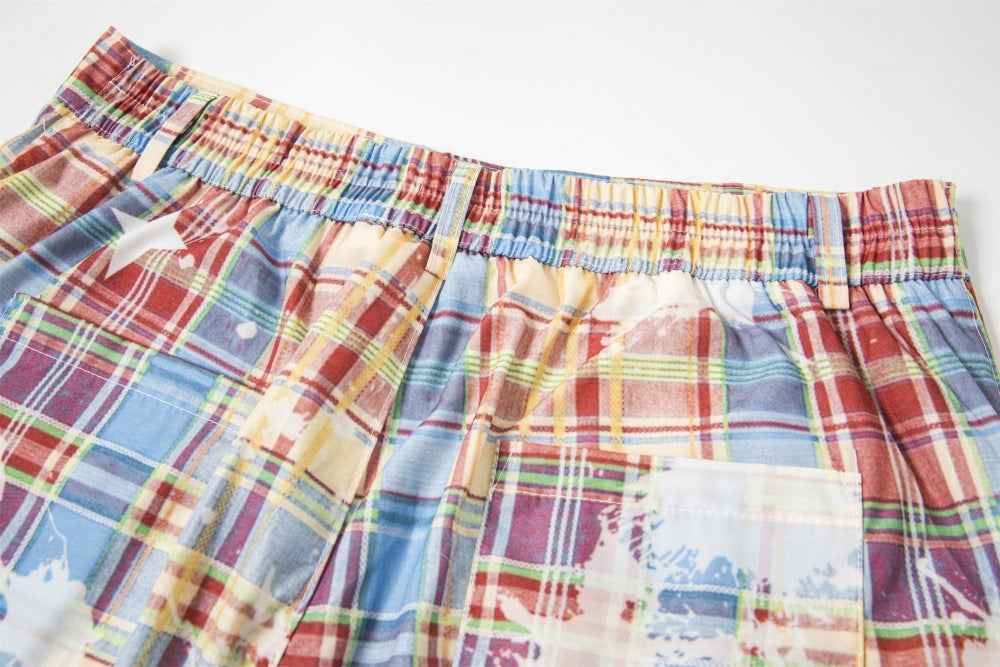 Y2K Trendy Vibe Design Painted Plaid Wide-Leg Cargo Pants