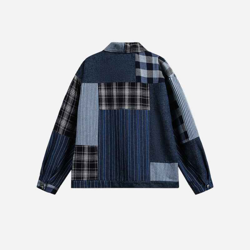 Streetwear Artisan Blend Checkered Denim Jacket