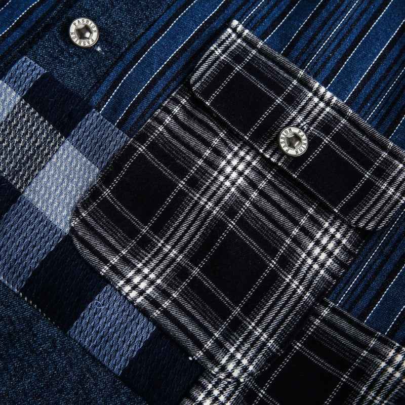 Streetwear Artisan Blend Checkered Denim Jacket