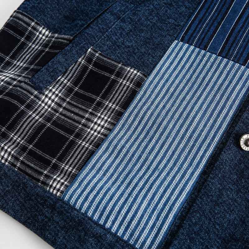 Streetwear Artisan Blend Checkered Denim Jacket