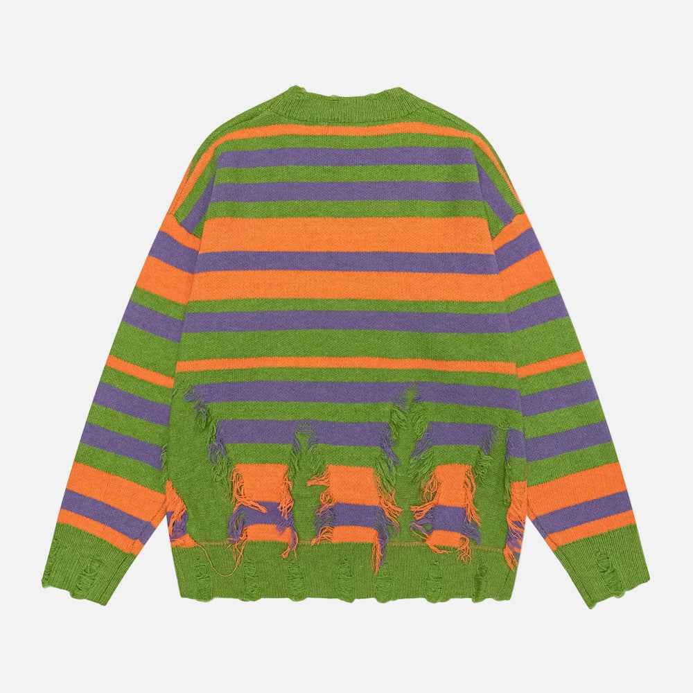 Cozy Striped Tassel Hip Hop Crewneck Sweater