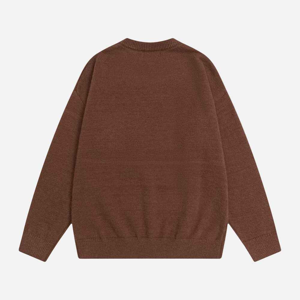 Embroidered Cute Puppy Round Neck Sweater