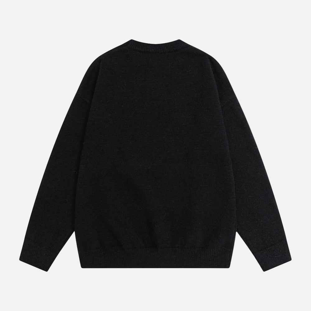 Embroidered Cute Puppy Round Neck Sweater