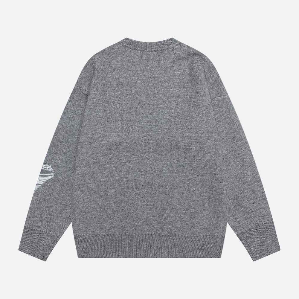 Butterfly Jacquard Design Crewneck Casual Sweater