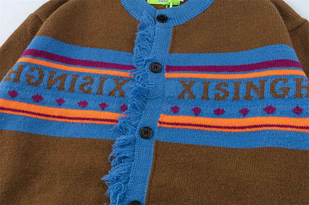 Comfortable Vintage Jacquard Crewneck Cardigan