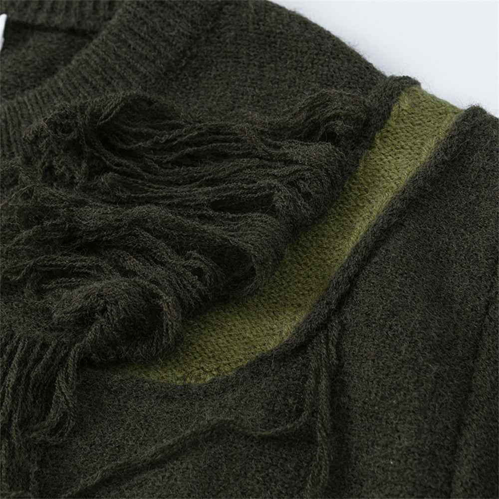 Trendy Loose Fit Ripped Crewneck Sweater