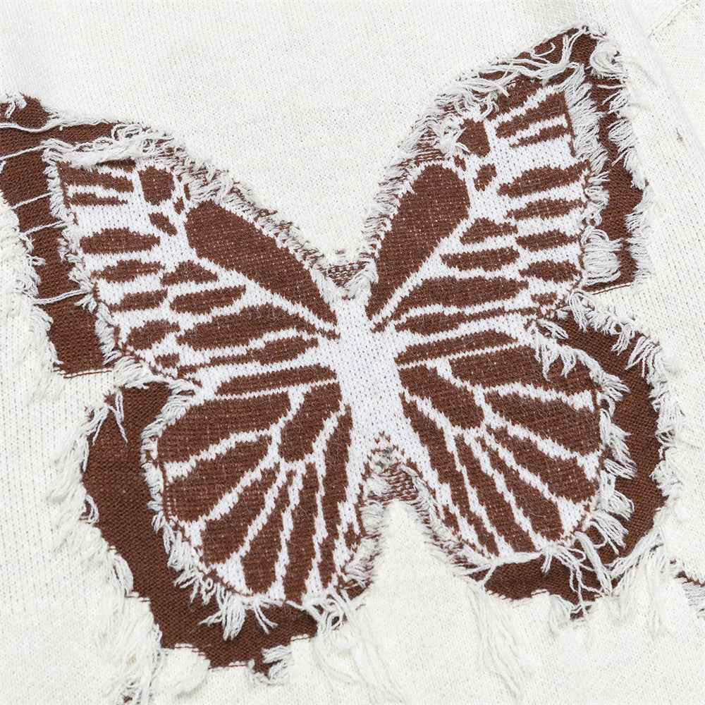 Butterfly Jacquard Design Crewneck Casual Sweater