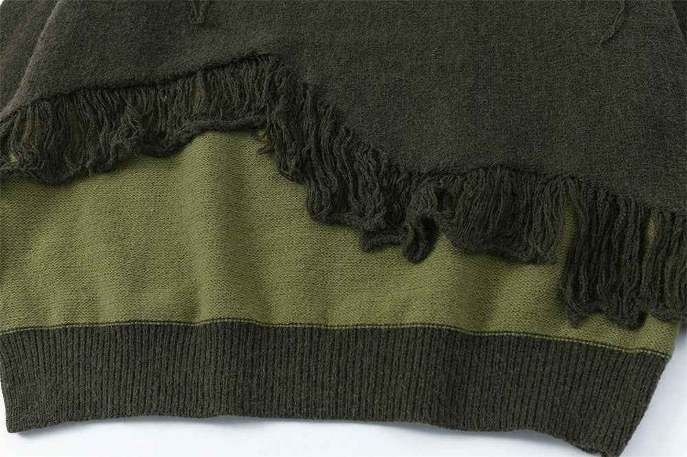 Trendy Loose Fit Ripped Crewneck Sweater