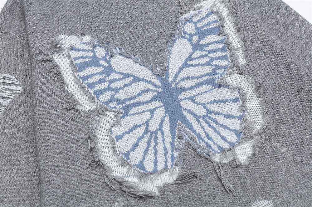 Butterfly Jacquard Design Crewneck Casual Sweater
