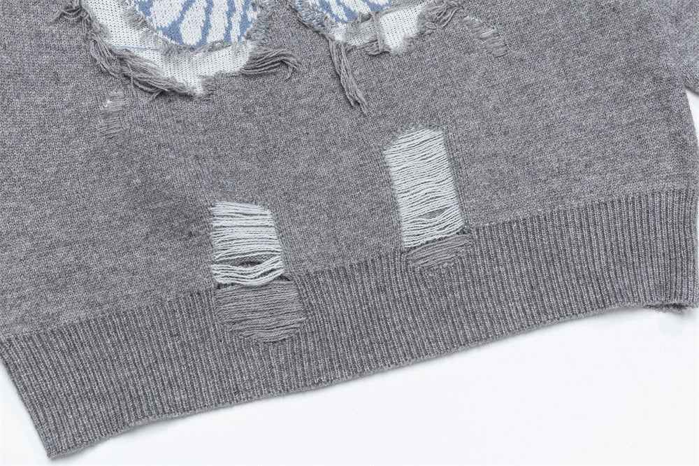 Butterfly Jacquard Design Crewneck Casual Sweater