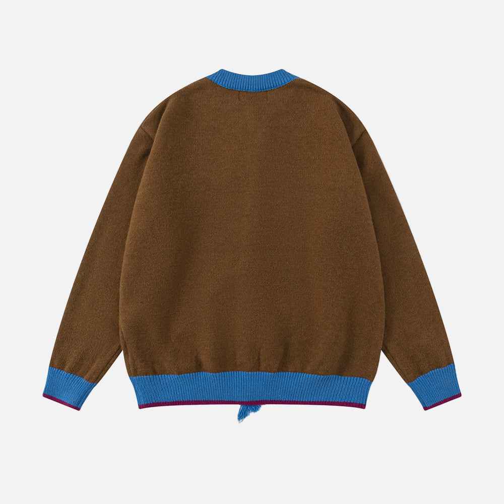Comfortable Vintage Jacquard Crewneck Cardigan