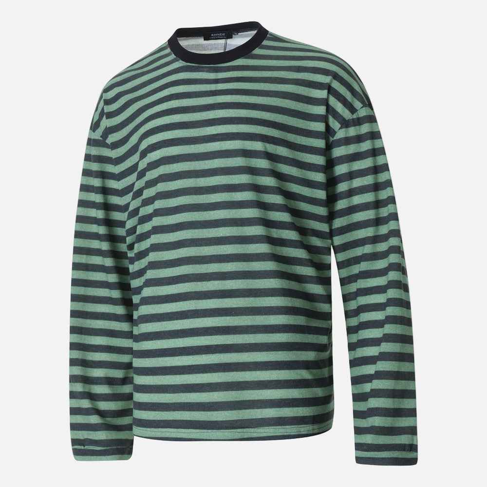 Retro Striped Loose Crewneck Long Sleeve T-Shirt