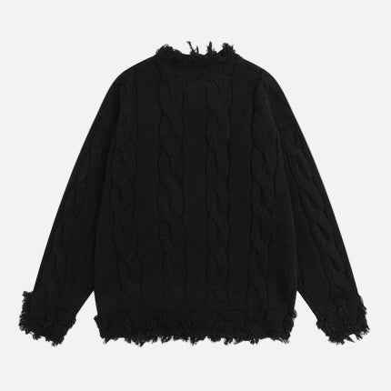 Premium Fringed with Pin Crewneck Knit Sweater