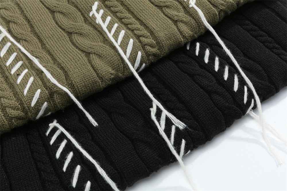 Twist Tear Contrast Stitch Ripped Crewneck Sweater