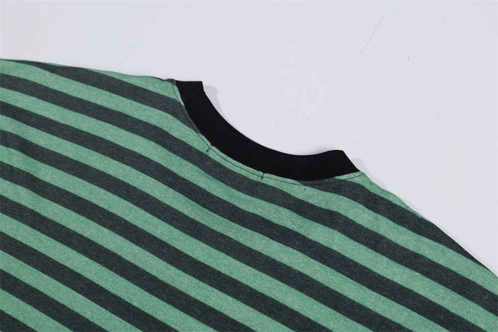 Retro Striped Loose Crewneck Long Sleeve T-Shirt