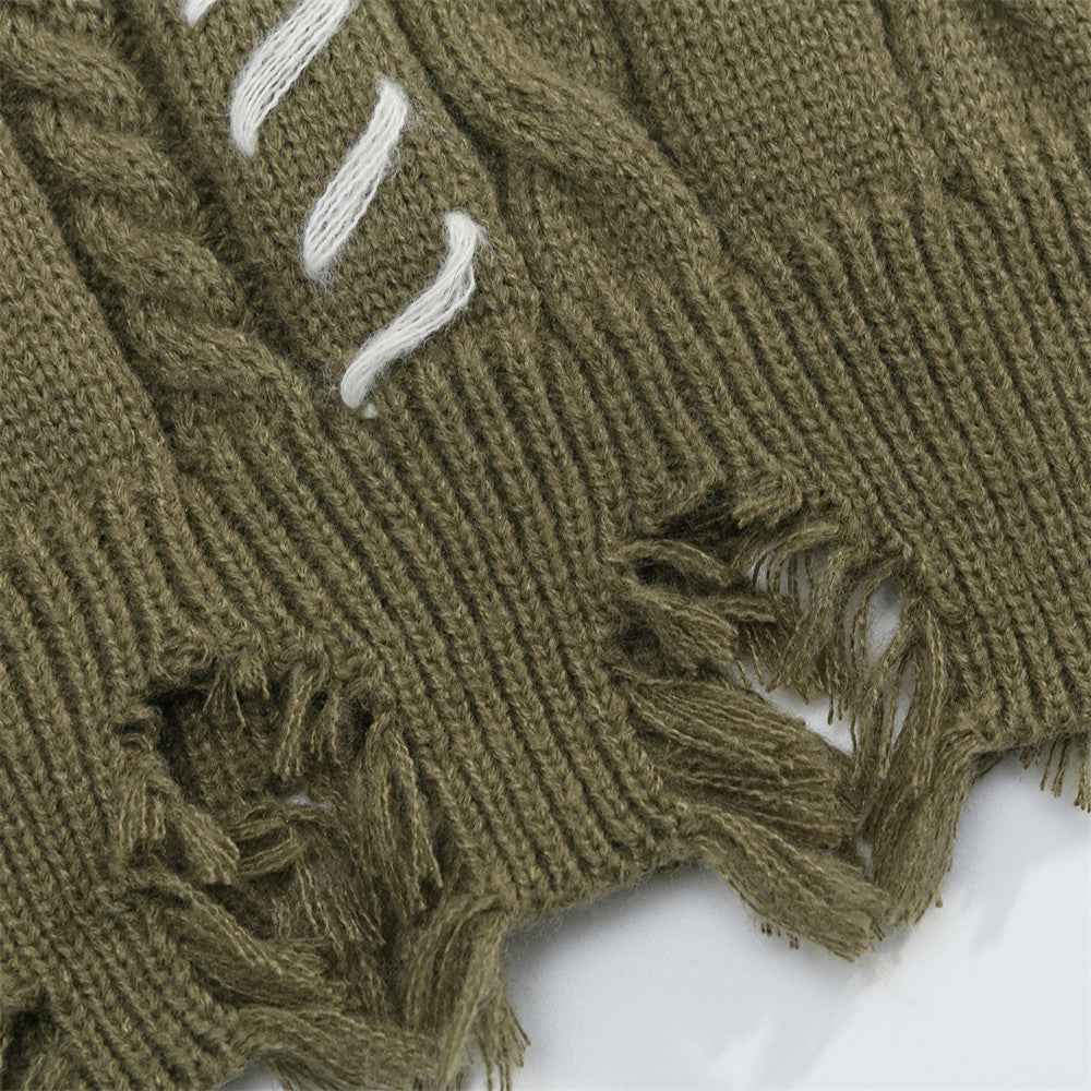Twist Tear Contrast Stitch Ripped Crewneck Sweater