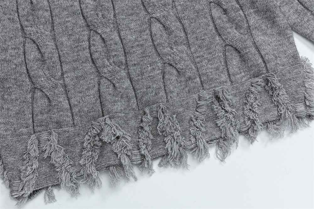 Premium Fringed with Pin Crewneck Knit Sweater