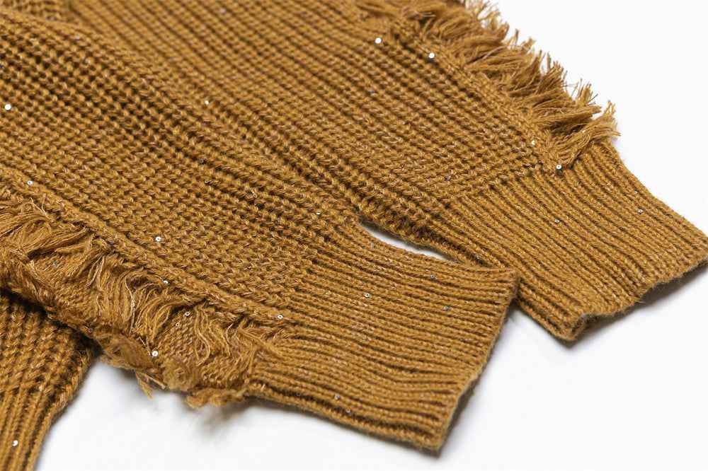 Breathable American Trend Tassel Destruction Sweater