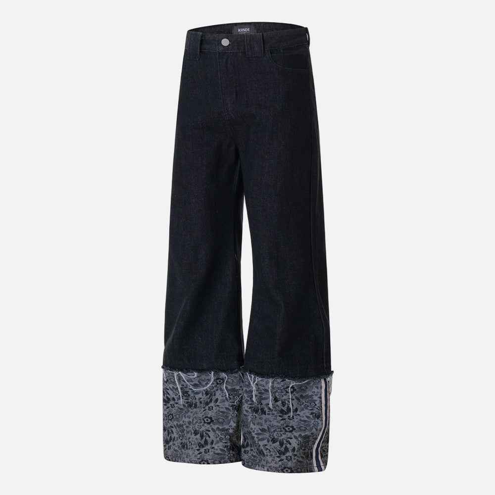 Streetwear Fur Edge Turn Up Denim Jeans