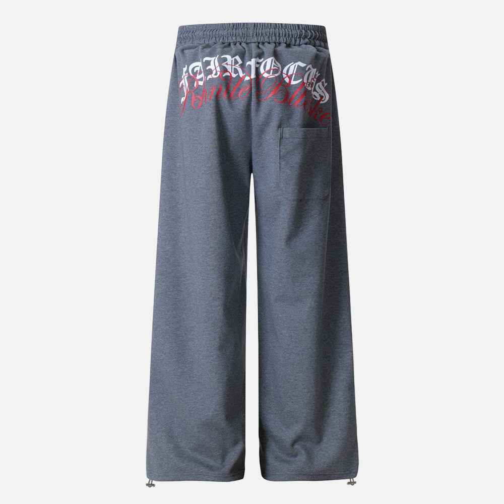 Sanskrit Letter Printed Gothic Wide Leg Sweatpants