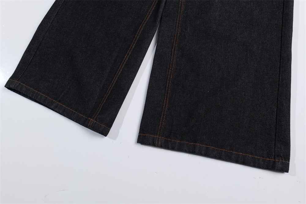 Streetwear American Plant Letter Printed Denim Jeans