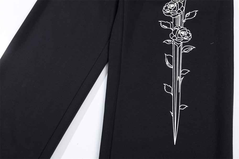 Sanskrit Letter Printed Gothic Wide Leg Sweatpants