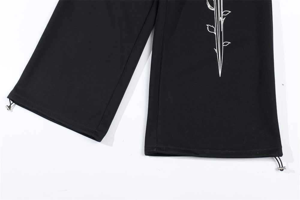 Sanskrit Letter Printed Gothic Wide Leg Sweatpants