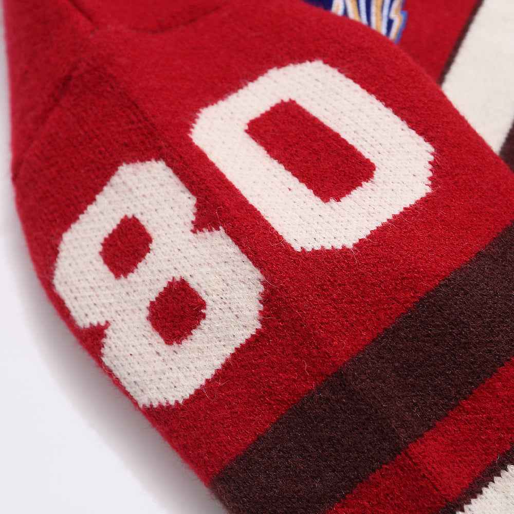 Y2K Contrast Color Stitching V Neck Racing Sweater