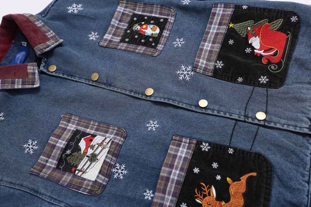 Embroidered Punk Style Cartoon Denim Jacket