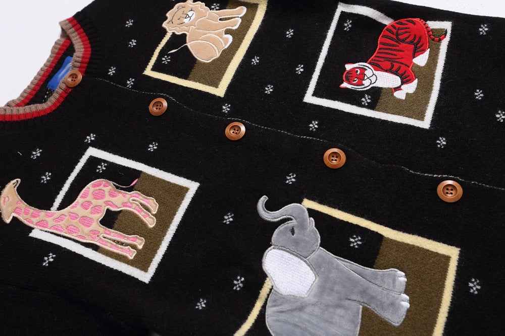 Embroidered Funny Cartoon Round Neck Cardigan